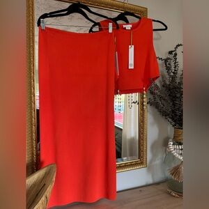 NWT House of Harlow 1960 Orange Knit Skirt Set Crop Top Midi Pencil Luxe